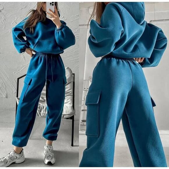 2 Piece Women Hoodies Tracksuit Long Sleeve Sweatshirts Jogger Outfits - Picture 3 of 4